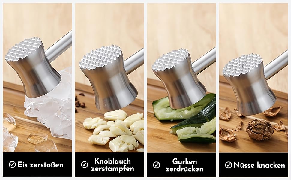 Ніж для відбивання м'яса Fleischklopfer з нержавіючої сталі, подвійний, для стейків, курки, свинини та яловичини, кухонний інструмент з 5-річною гарантією