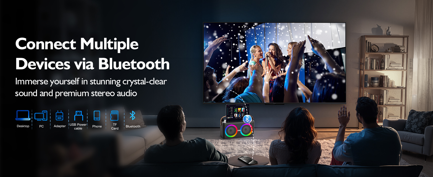 Караоке-система PKBD з Bluetooth, 2 мікрофонами та LED-підсвіткою для дому та вулиці