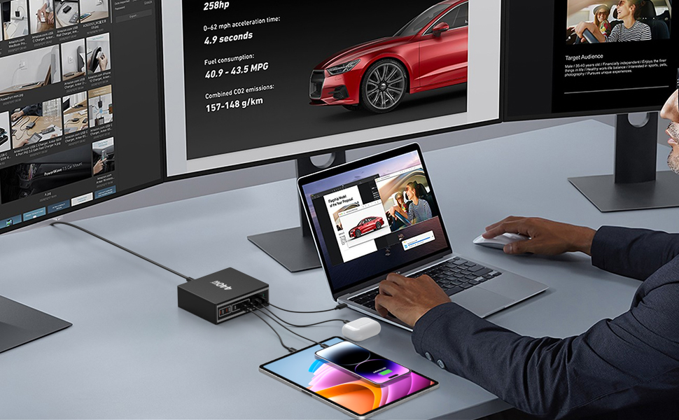 Зарядний пристрій USB-C 440W 8 портів: Швидка зарядка для MacBook, iPad, iPhone 17/16/15, Samsung та інших – чорний