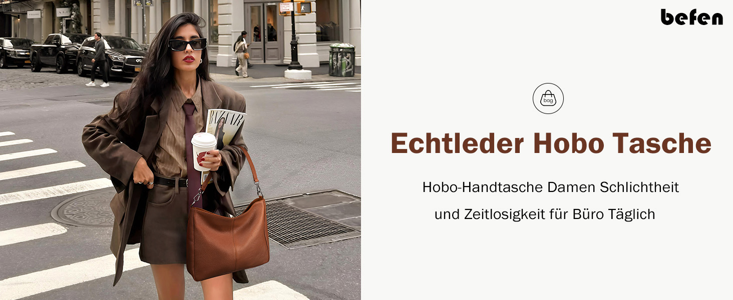 Сумка жіноча шкіряна Befen Shopper Hobo середнього розміру, коричнева (A-braun) з 2 ремінцями