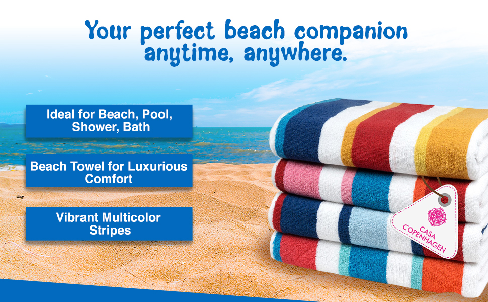 Рушники Casa Copenhagen Bora Bora – набір 4 шт. (76x152 см) з бавовни, Данія. Швидковисихаючі, для басейну, душу та ванни. Рожевий, червоний, жовтий, блакитний