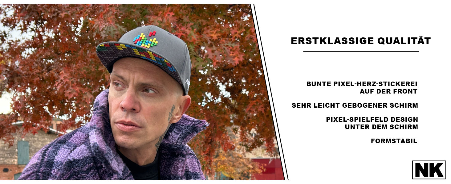 Кепка Nebelkind Snapback з піксельним дизайном, універсальний розмір, регульована, unisex, якісна бейсболка в стилі streetwear, ретро, сіра, багатокольорова