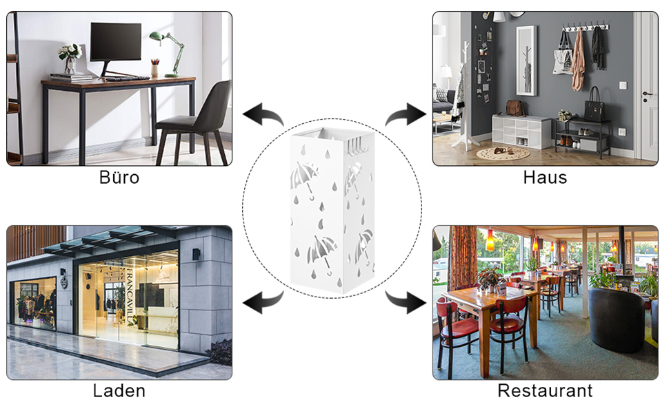 WOLTU Iron Umbrella Stand with Water Tray - 20x20x49cm - 4 Hook Design