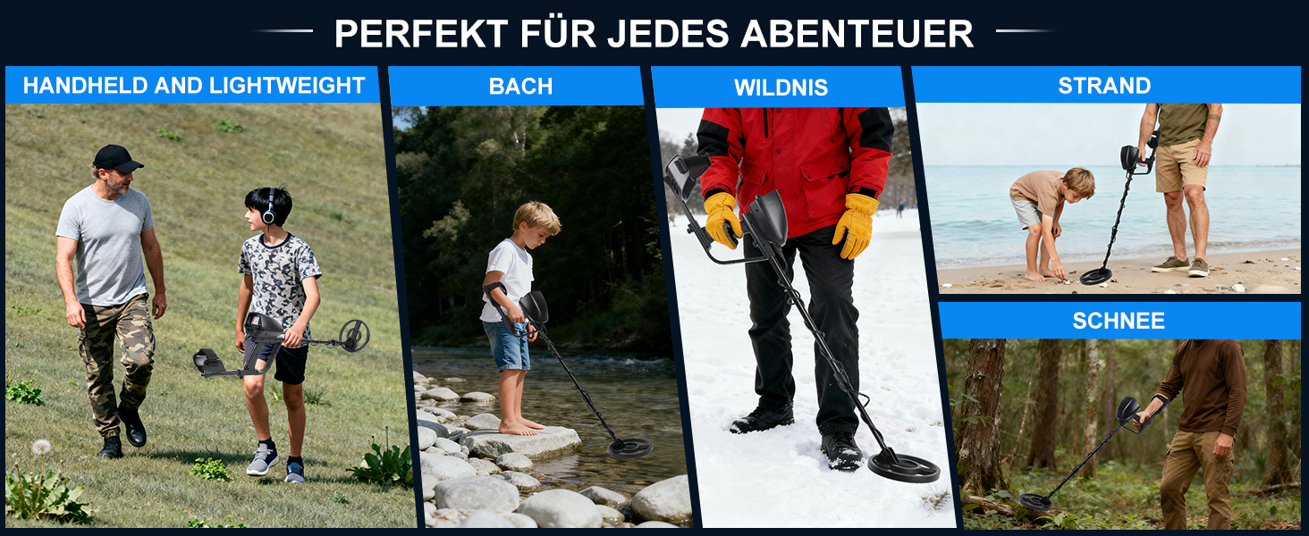 Металодетектор професійний для дорослих, початківців та дітей – легкий, високоточний, водонепроникний, з регульованою довжиною (78–107 см), чорний