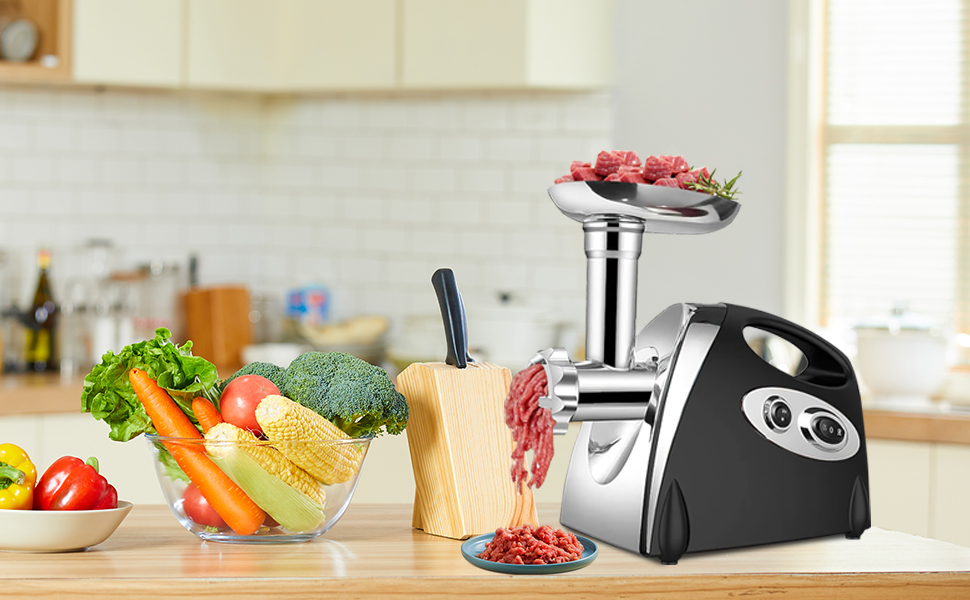 Electric Meat Grinder 2800W 3-in-1 Stainless Steel Meat Grinder with 3 Plates (3mm, 5mm, 7mm) Kubbe Attachment & Sausage Stuffer - 80kg/hr