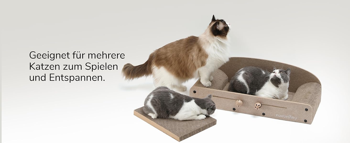 Cat Scratch Board, 66CM Durable Scratch Cardboard and Felt, Large Lounger, 2 Reversible Cat Scratch Pads for Cats, Recyclable Cardboard Cat Bed with Bell Ball Toy, Caramel Color (Large Format Beige)