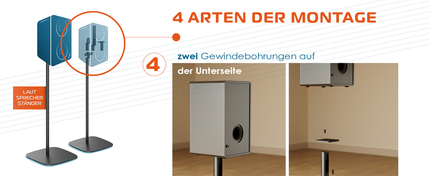 Підставка для колонок Xantron® 2X, регульована висота до 103 см, з антиковзким покриттям та прихованою прокладкою кабелю, з кріпленням, PREMIUM-USF-2