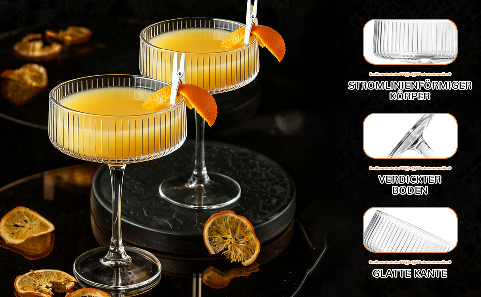Бокали для коктейлів Martini Crystal Coupe 260 мл, набір 4 шт., великі бокали для шампанського та еспресо Мартіні, ручна робота