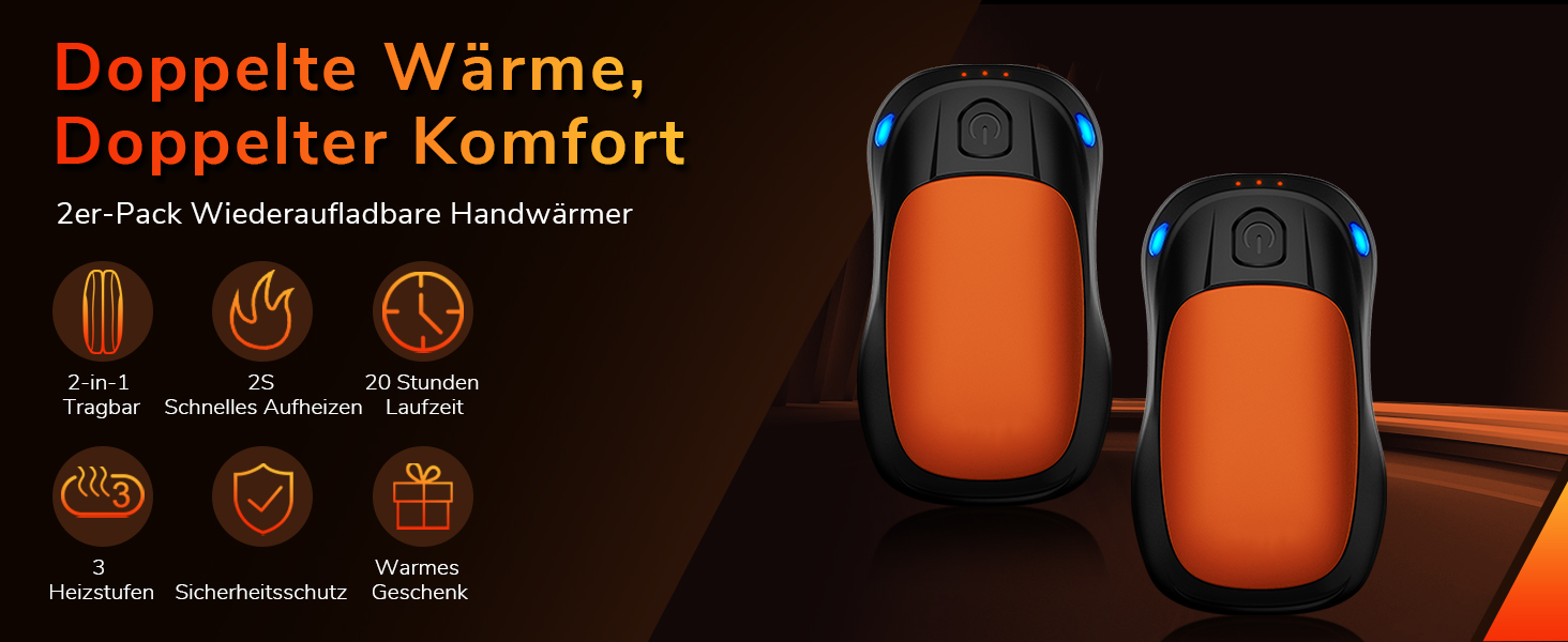 Електричний гріє для рук, перезаряджуваний, USB, набір 2 шт. (Помаранчевий)