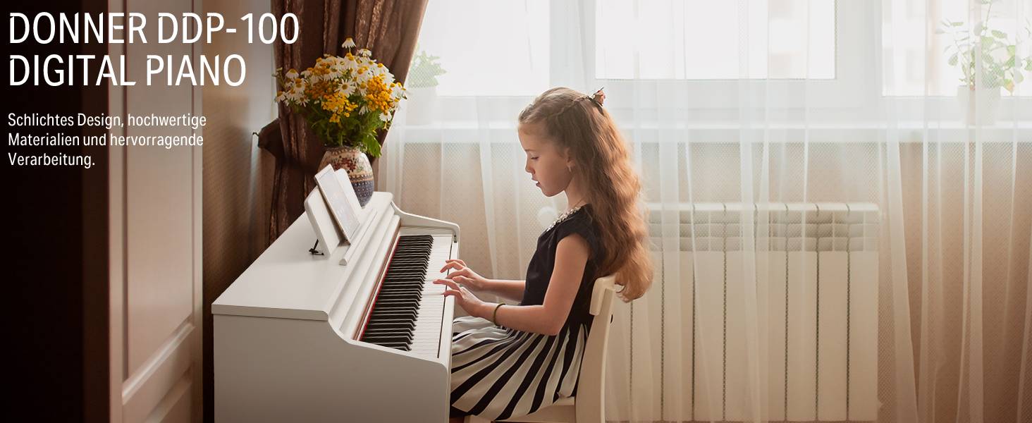 Donner Digitalpiano DDP-100: 88 клавіш, зважена клавіатура, для початківців, комплект з підставкою та адаптером, білий