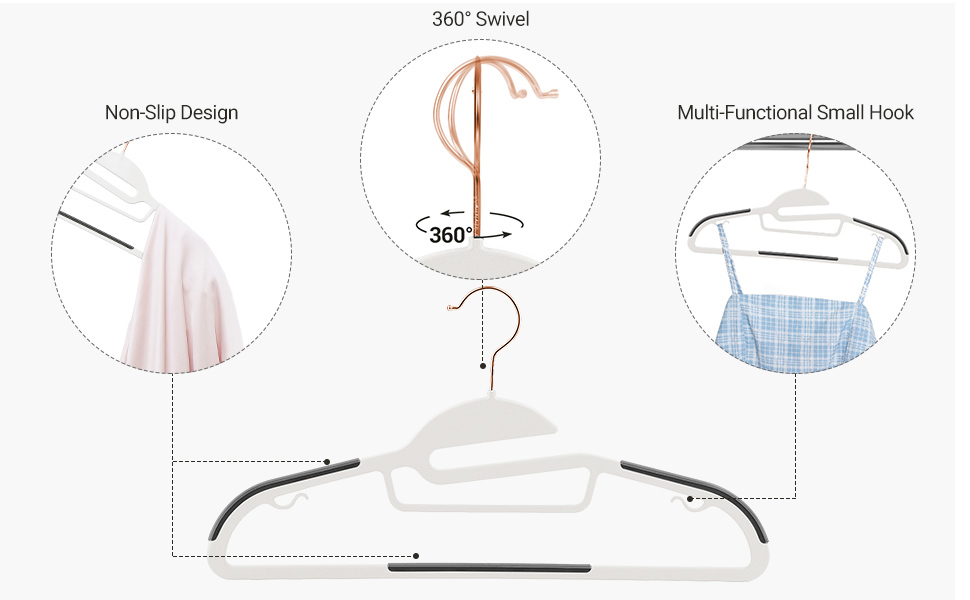 Набір вішалок SONGMICS 30 шт., для костюмів, з пластику, преміум-якість, антиковзаюче покриття, економія місця, 0,5 см товщина, гачок рожевого золота, поворот на 360°, ширина 41,5 см, світло-сірий + темно-сірий