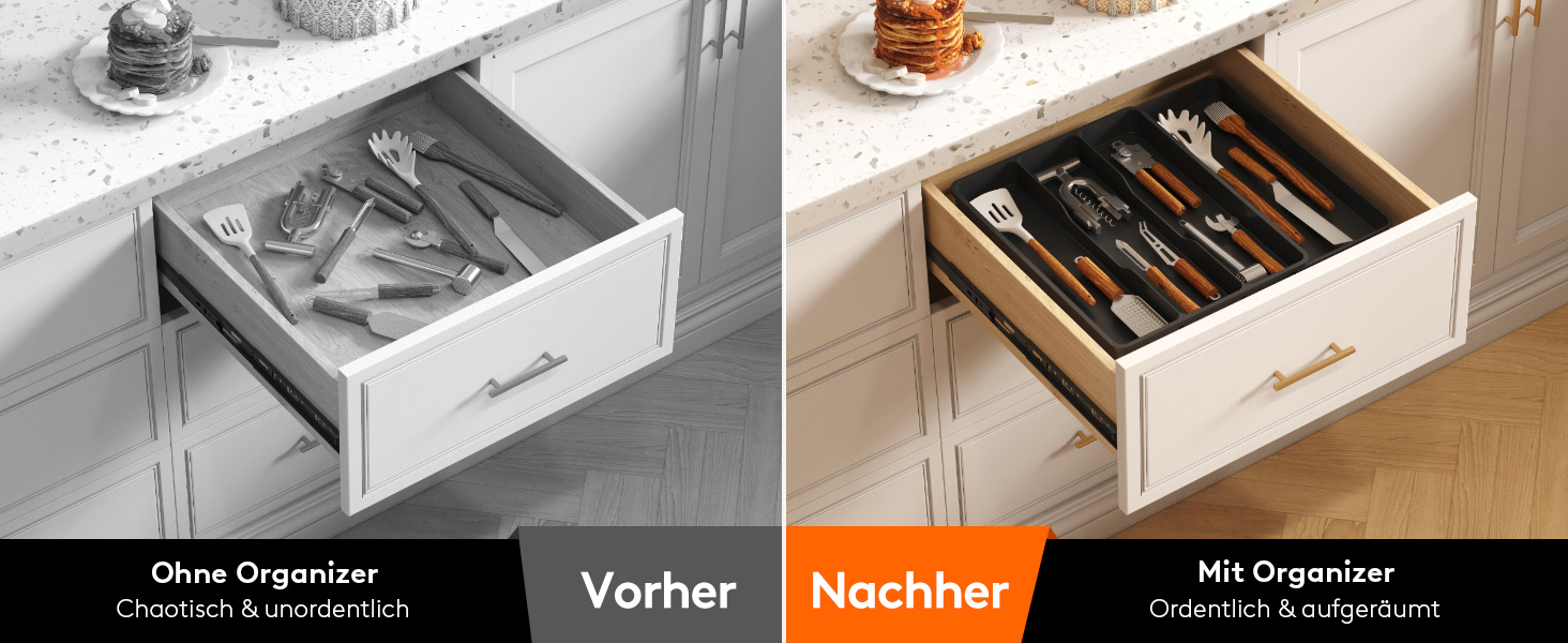 Органайзер для столових приборів Lifewit в шухляду, розширюваний 43.9 см, чорний, 30-44x40x4.6 см