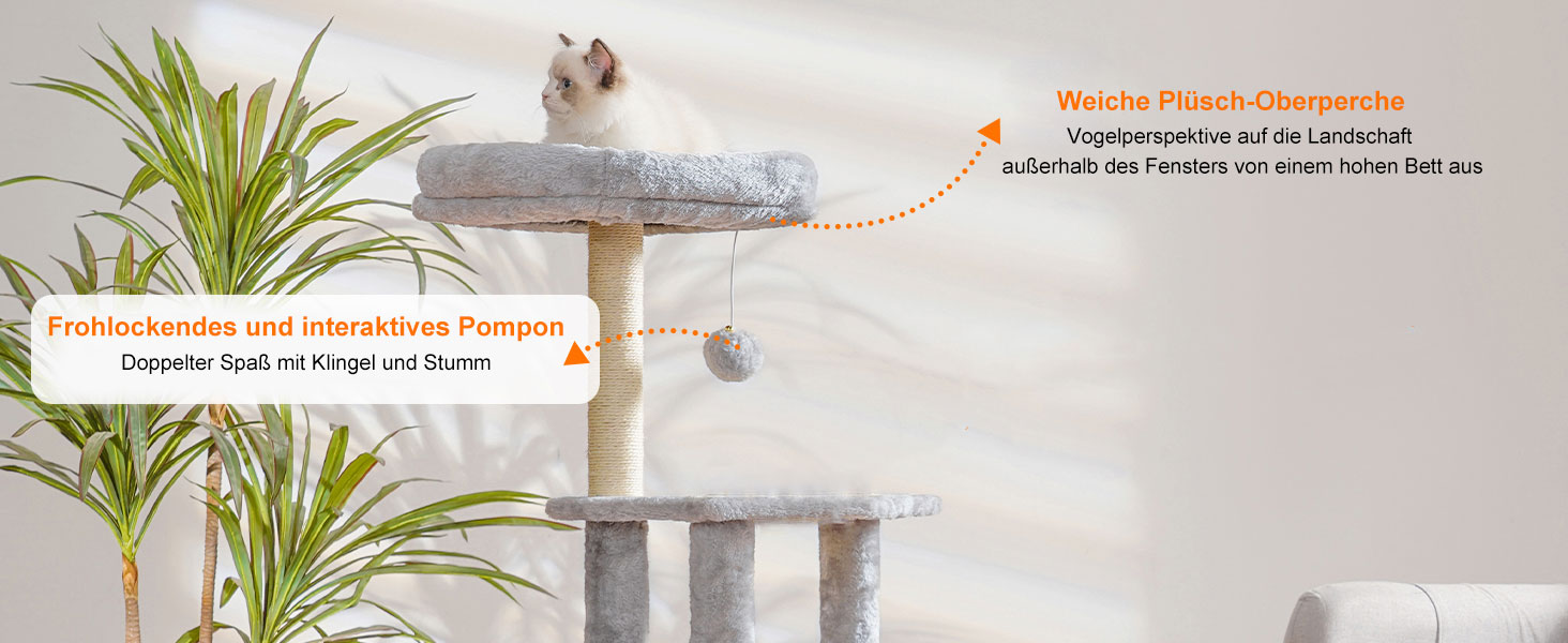 Котячий будиночок Heybly з котячою щіткою, котячий будиночок для домашніх котів з м'якою подушкою, котячий когтетоп з корзиною, когтеточкою та стовпчиком, HCT005SG (світло-сірий)