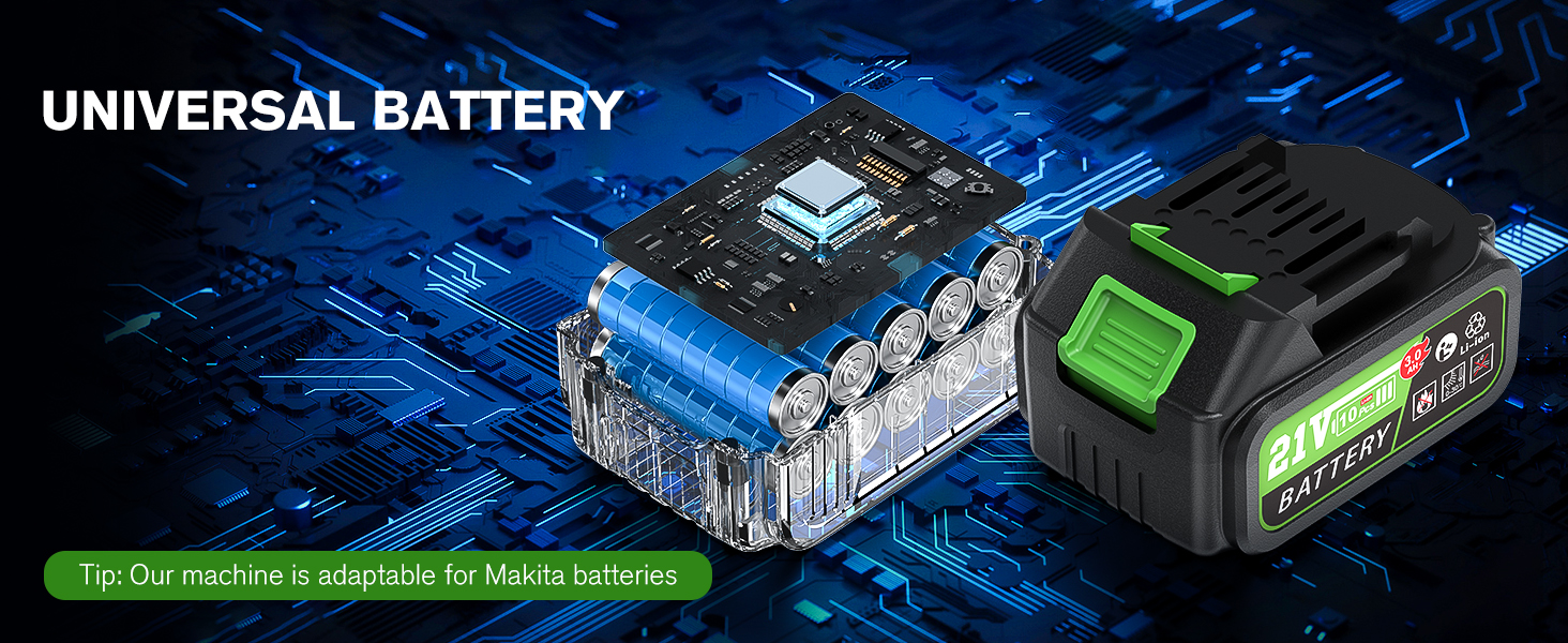 Ginour 21V акумуляторний ударний дриль-шуруповерт, комплект 47 предметів, сумісний з Makita 18V, 50 Nm, 2 швидкості, LED, 10 мм