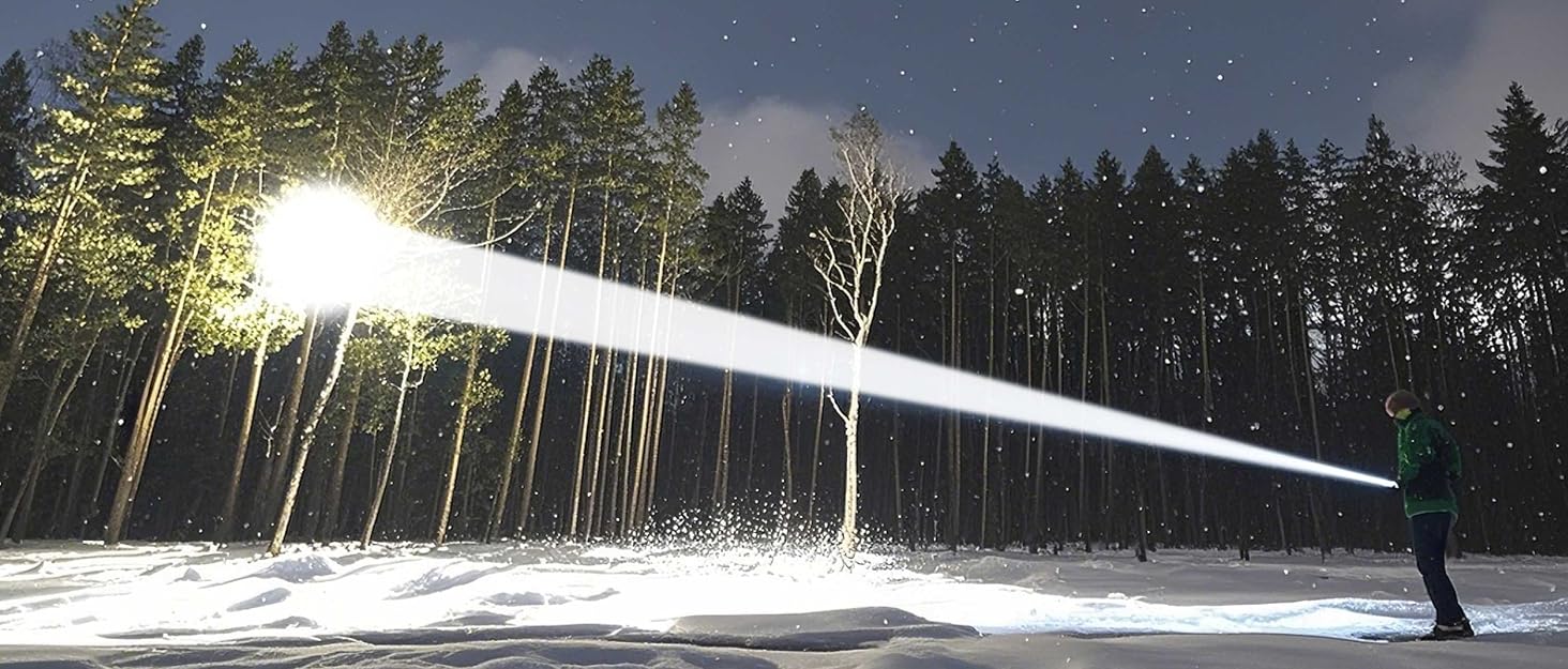 Ліхтарик LED акумуляторний, 500 000 люмен, тактичний, з регулюванням фокусу, 5 режимів, для кемпінгу, матовий чорний