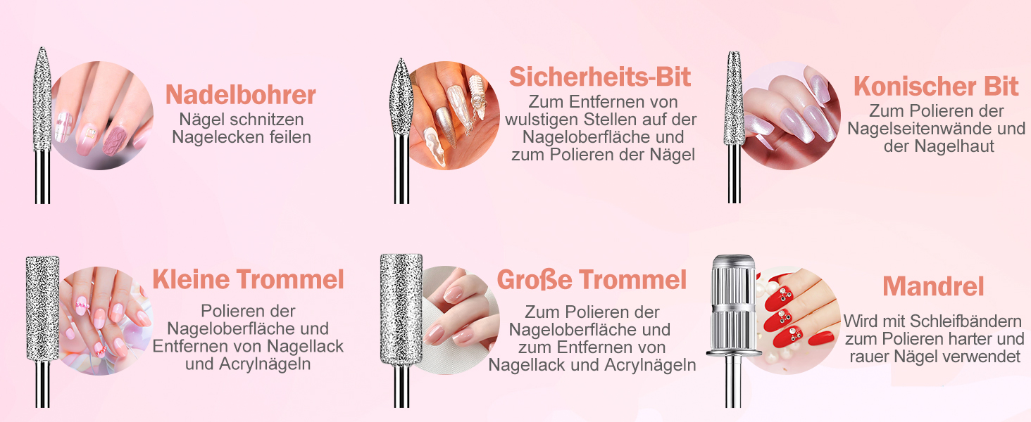 Електричний набір для манікюру та педикюру NailGirls 11 в 1, 35000 RPM, рожевий