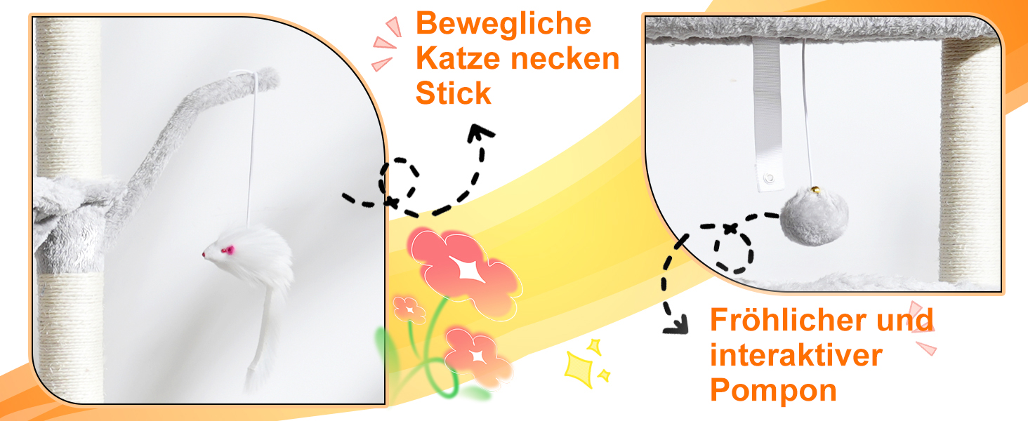 Котячий будиночок Heybly Kratzbaum: висота 100 см, котячий комплекс з платформою, печерею, 2 гамаками та іграшками. Активний котячий будиночок HCT006SG (світло-сірий)