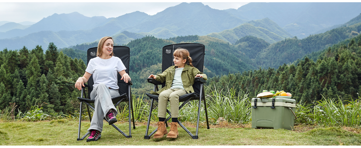 Кампінговий стілець розкладний Timber Ridge 2 шт, чорний, з високою спинкою, 3 положення, до 160 кг, широкий сидіння 57 см, для кемпінгу, балкону, дачі