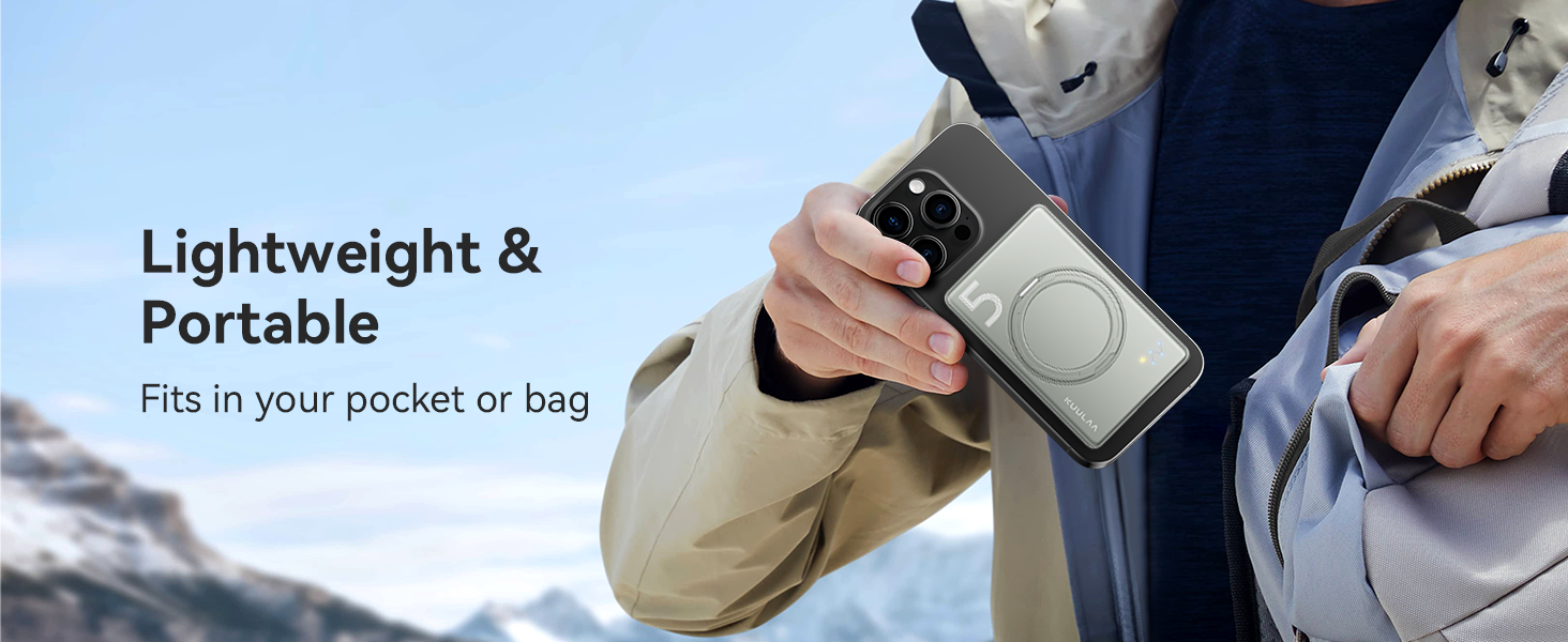 Powerbank Kuulaa MagSafe 5000mAh, Швидка зарядка, USB-C, для iPhone 17/16/15/14/13/12/Pro/Pro Max, срібло