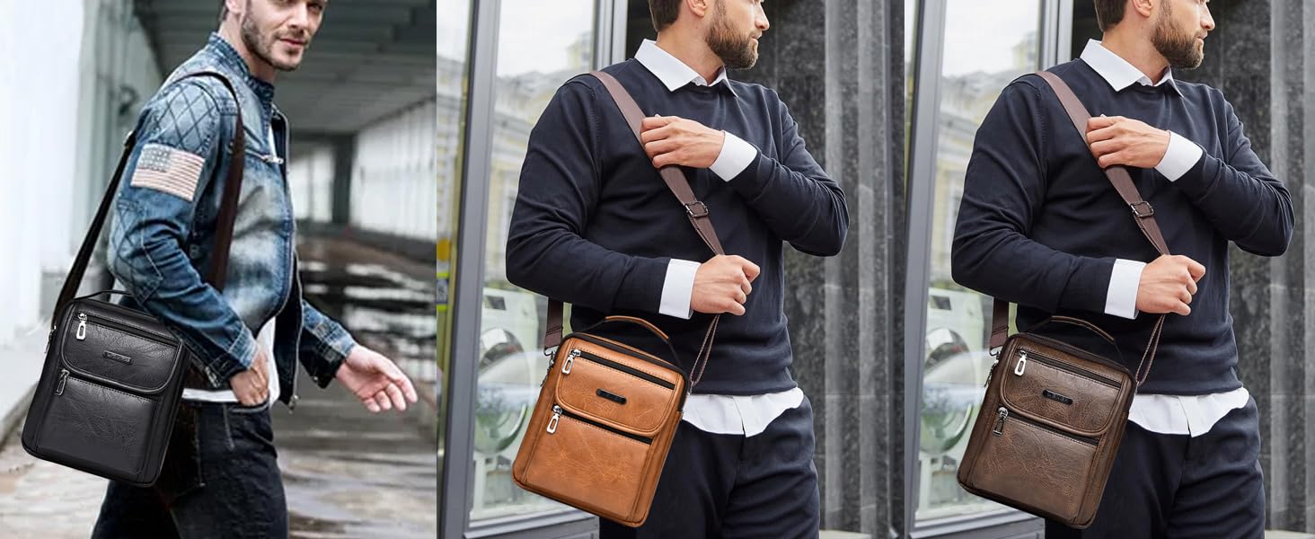 Чоловіча нагрудна сумка через плече з PU-шкіри, водонепроникна, світло-коричнева