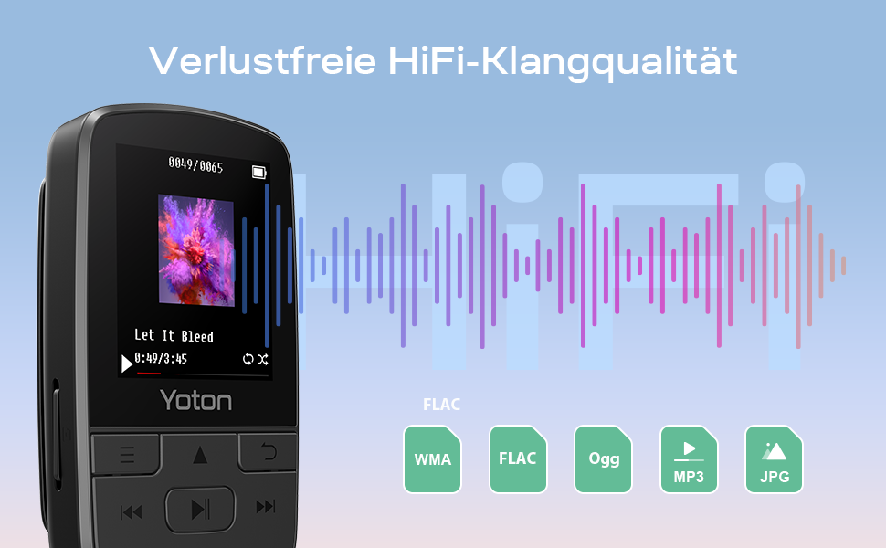 MP3-плеєр YOTON з Bluetooth 5.2, Hi-Fi звук, FM-радіо, диктофон, регулятор гучності, навушники, підтримка SD до 128 ГБ (Чорний)