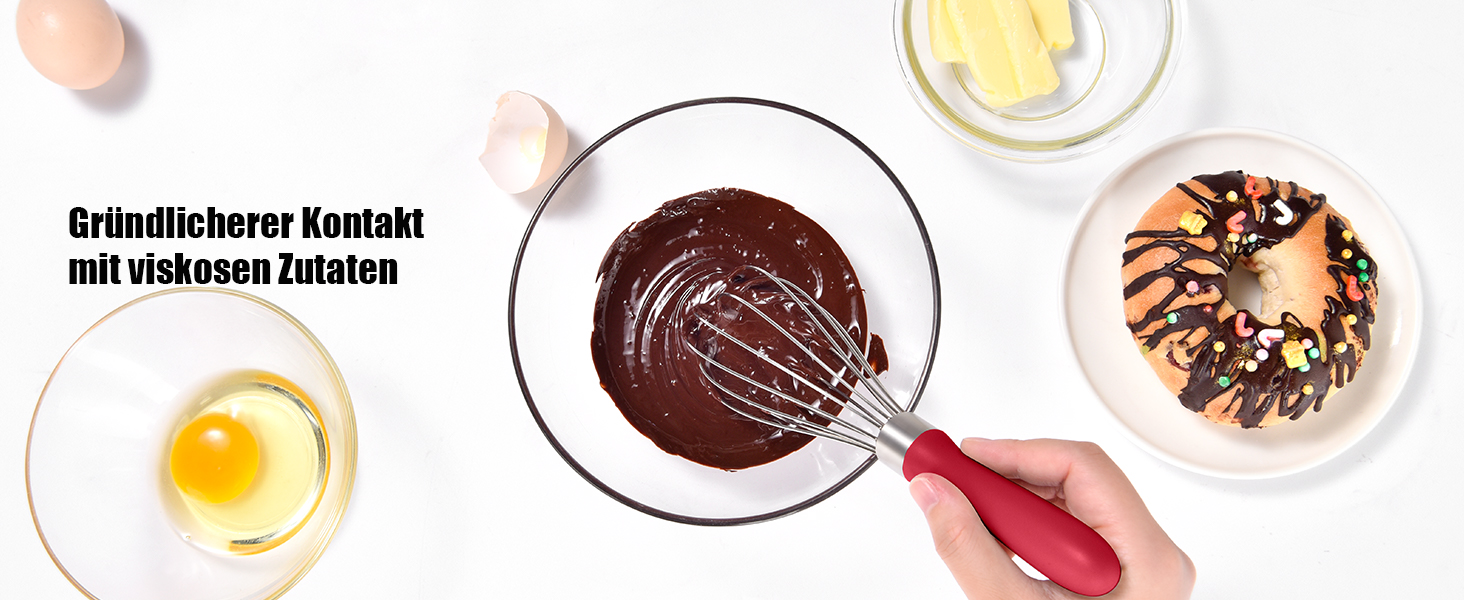 Міксер ручний Doosu 28 см з нержавіючої сталі, 8 гнучких дротів для збивання, перемішування та приготування їжі (червоний)