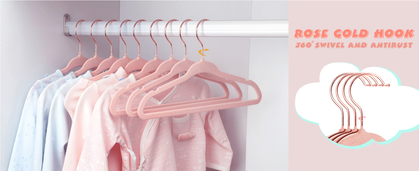 Дитячі плечики для одягу ManGotree з рожево-золотими гачками, 28 см, для дітей, обертаються на 360°, ультратонкі, антислиз, 15 шт. (світло-рожевий)