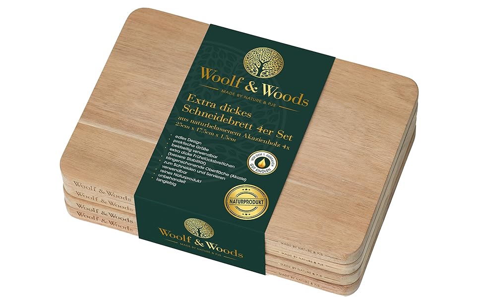 Набір кухонних дошок Woolf & Woods з акації, 4 шт, натуральні, товсті, для нарізки та сервірування