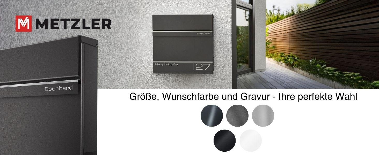 Поштова скринька Metzler Anthrazit RAL 7016 з газетницею та номерним знаком - персоналізована лазерним гравіюванням | Сучасна водонепроникна та стійка до іржі поштова скринька Hermann (Db703)