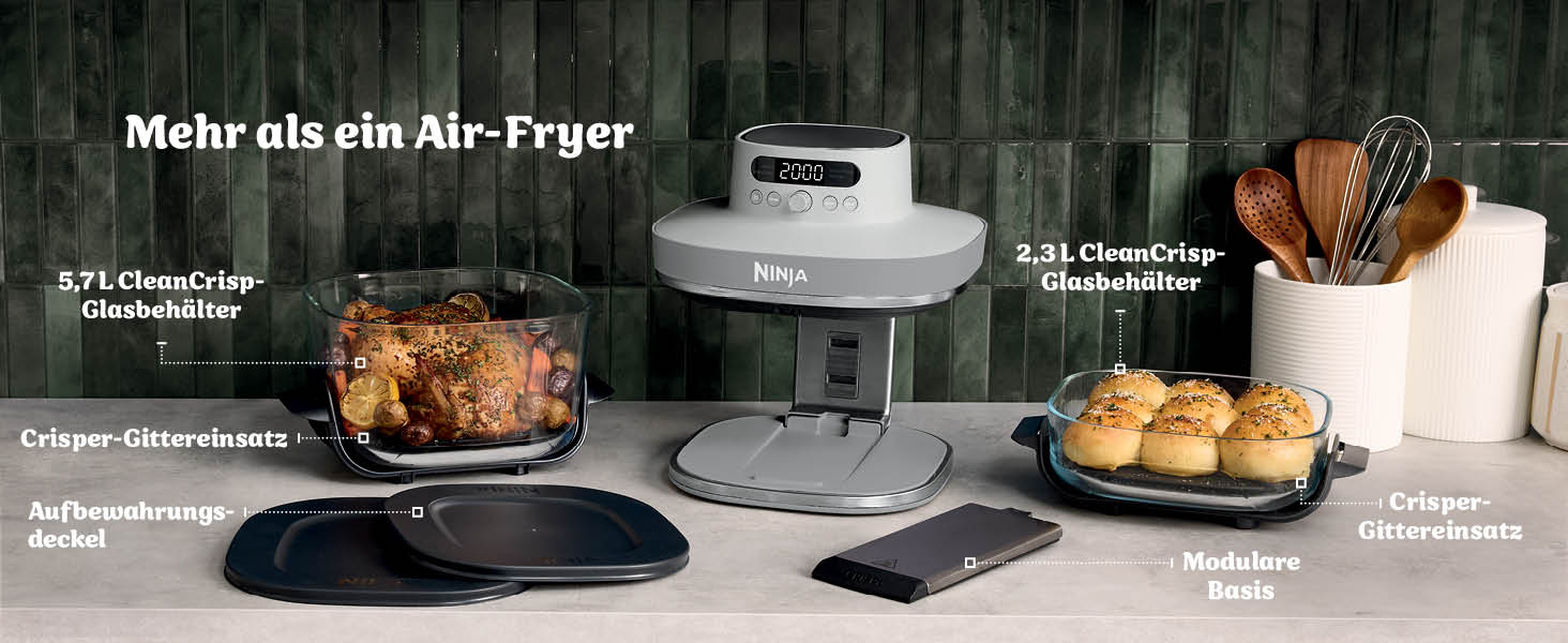 Скляна аерофритюрниця Ninja CRISPi PRO XL з 5 функціями, біла