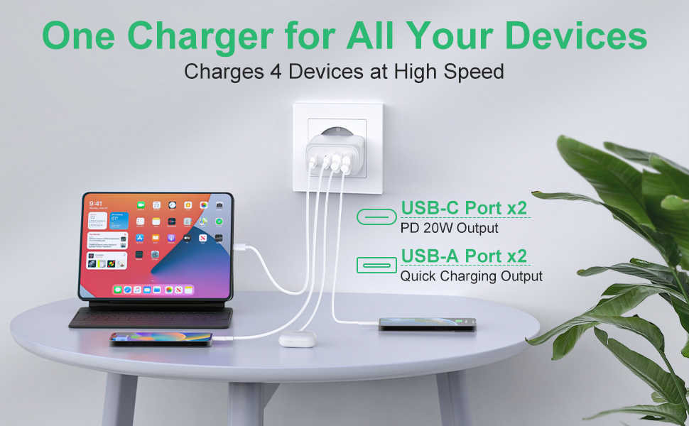 Набір зарядних пристроїв USB-C 40W (2 шт) з підтримкою PD3.0 та QC3.0. Підходить для iPhone, iPad, Samsung, Xiaomi, Google. Білий колір.