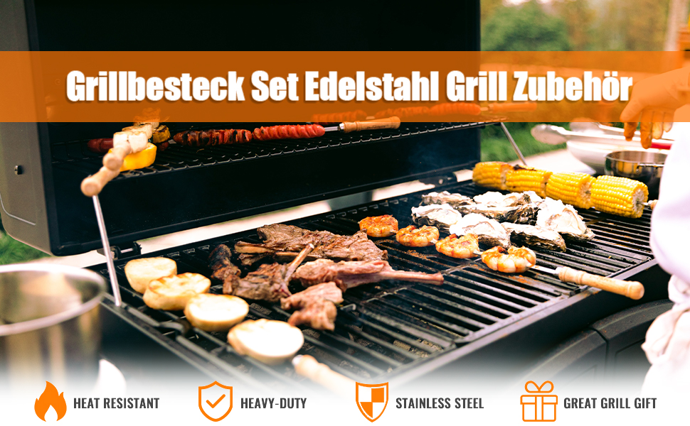 Набір гриль-аксесуарів Kwaiyole: набір інструментів для гриля з нержавіючої сталі, важкий гриль-шпатель, аксесуари для кемпінгу, BBQ, Smoker, Plancha, газового гриля. Ідеальний подарунок для чоловіків та жінок.