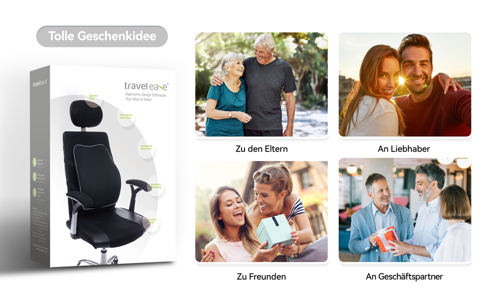Подушка для спини Ergonomisches RückenKissen Travel Ease з Memory Foam - для офісного та комп'ютерного крісла, чорна