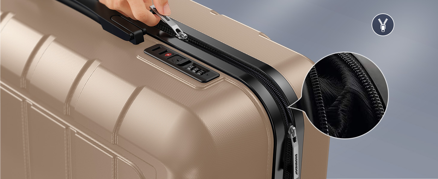Набір валіз SHOWKOO 3 шт. з жорсткою обшивкою, розширюваний, з TSA замком, 4 колеса (M, L, XL) - Колір: Champagner