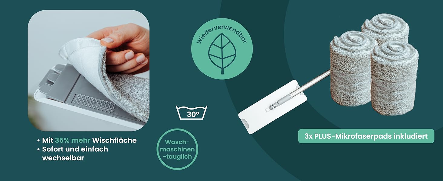 Набір для миття підлоги WONDERHOME TripleClean Plus: відро, моп з 3-камерною системою та 3 мікрофібрових насадок