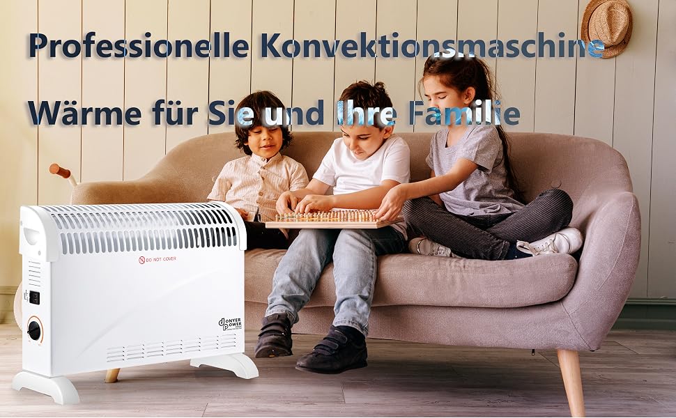 Електричний конвектор DONYER POWER 2кВт з термостатом, безшумний обігрівач з можливістю настінного монтажу (Білий)