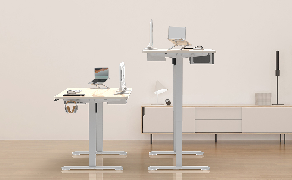 Регульований стіл Homall 140x60 см з USB-роз'ємом, комп'ютерний стіл для дому та офісу, ергономічний (білий)