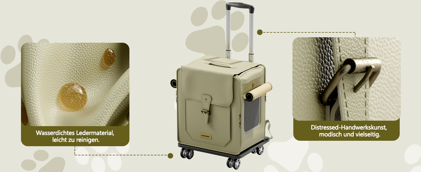 Рюкзак для тварин Galatée з колесами, візок для домашніх тварин, сумка для подорожей з собакою з знімними колесами, рюкзак для собак з вентиляційними вікнами з сітки (зелений)