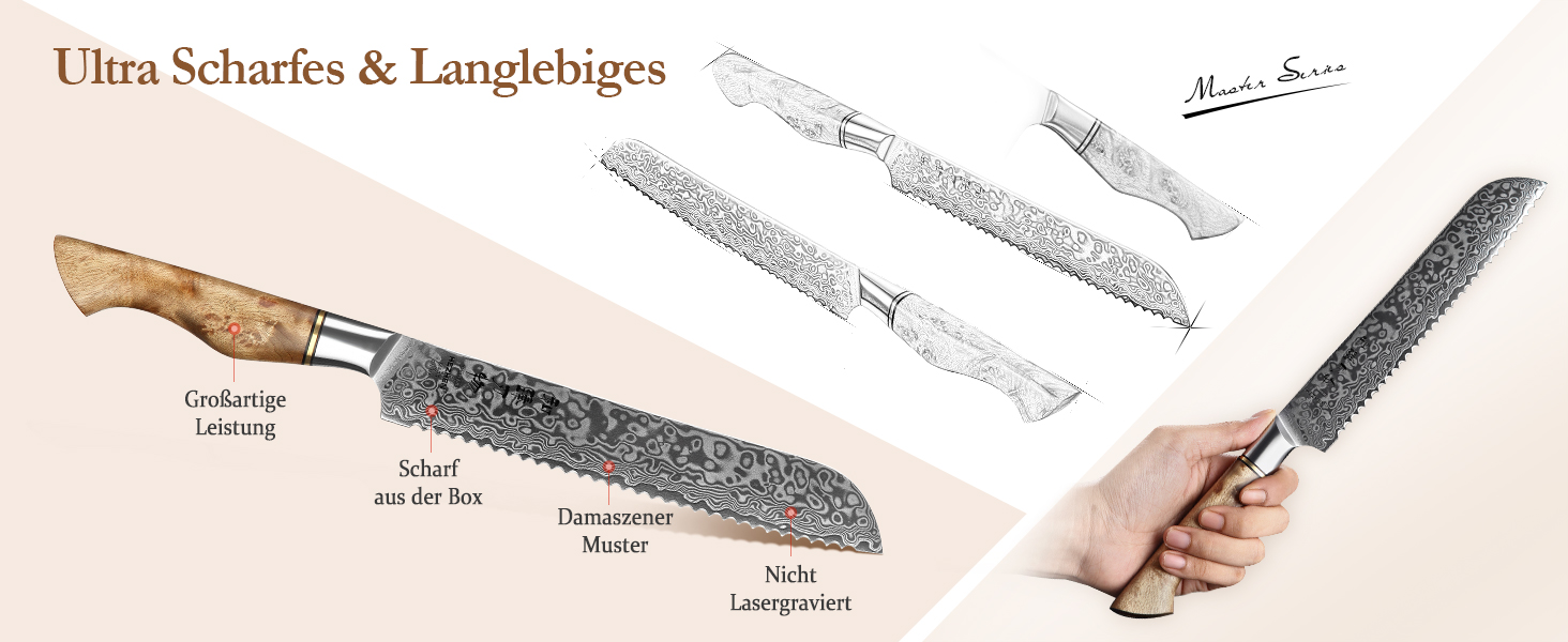 HEZHEN Кухонний ніж Gyuto 21см з дамаської сталі VG10, професійний, з ручкою з берези, для дому та ресторану