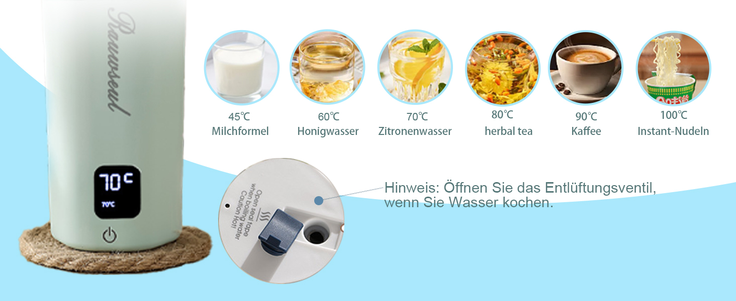 Електричний чайник Glas Elektrisch Wasserkocher 0,6L 500W з регулюванням температури 40-75°C, таймером, сенсорним керуванням, BPA-free, компактний для дому/кемпінгу, підходить для чаю/кави, білий (Grün Pro)
