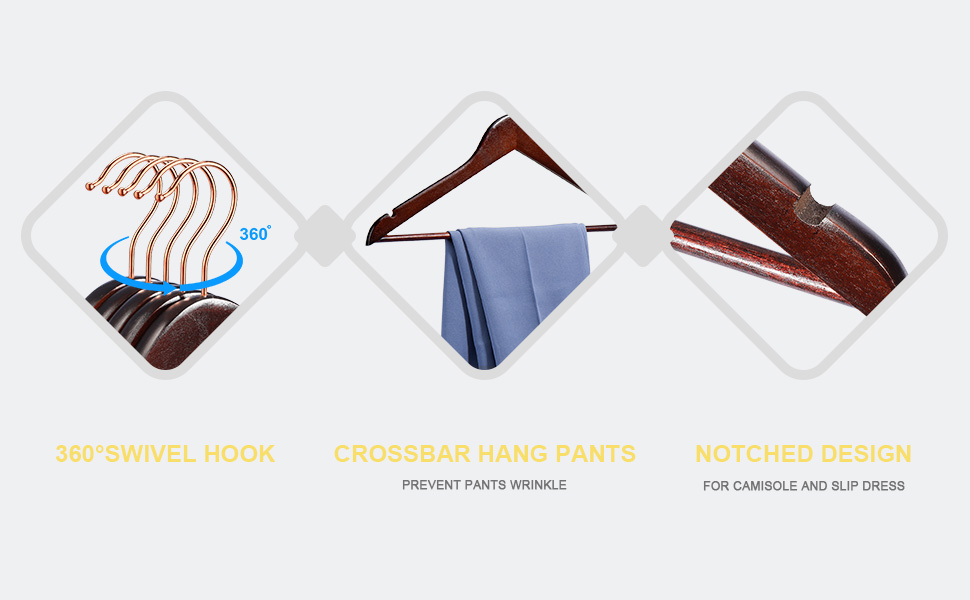 Дерев'яні вішалки для одягу HOUSE DAY, 20 шт. - для костюмів, з антиковзким покриттям, поворотний гачок рожевого золота