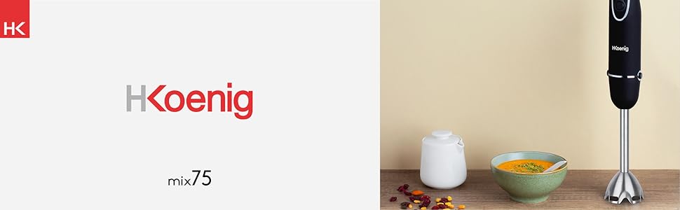 Ручний блендер H.Koenig MIX75 Stabmixer-Set: чаша, вінчик, блендер, 750W, 5 швидкостей, нержавіюча сталь, чорний