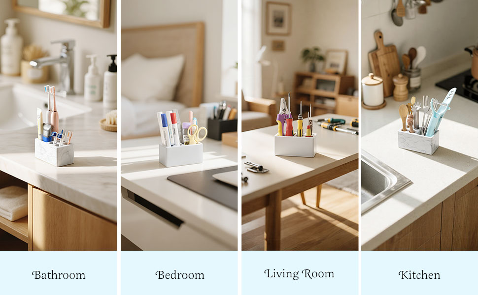 Тримач для зубних щіток Luxspire з 5 відділеннями, з пісковику, для ванної кімнати, електричний, органайзер для зубних щіток та пасти, білий мармур, 1 шт.