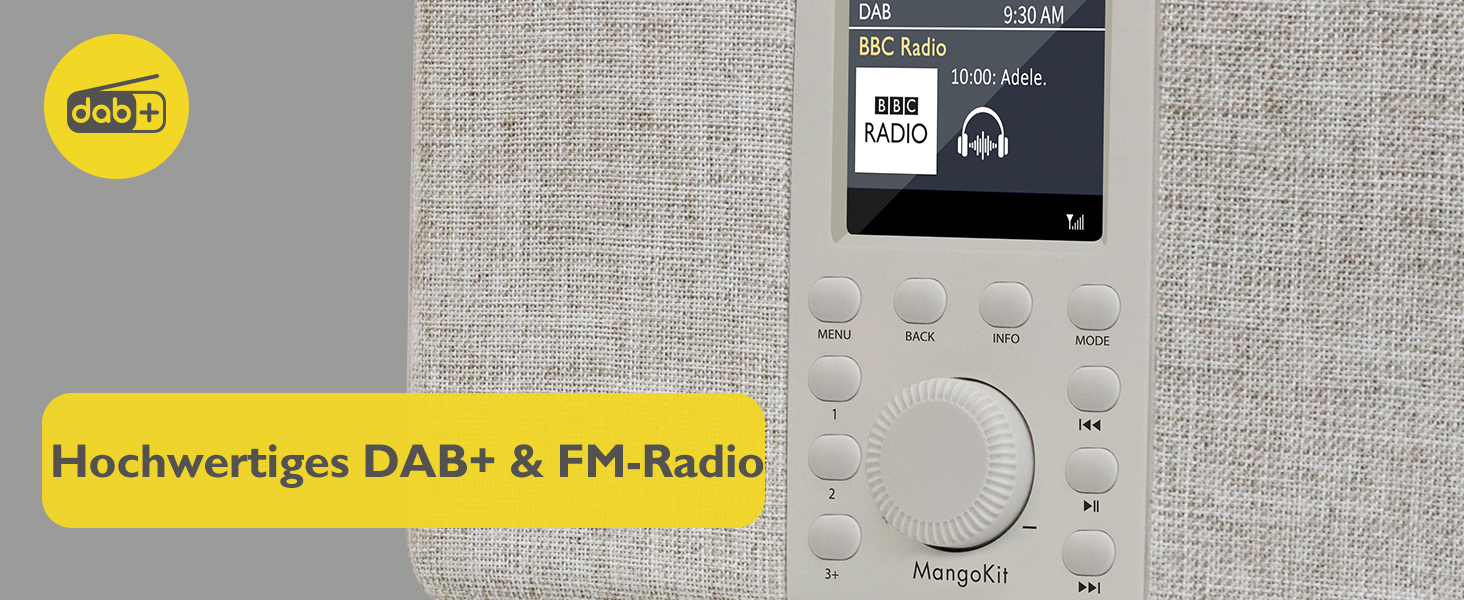 MD5 Стерео Радіо DAB з Bluetooth 5.3 та 2.4' дисплеєм, Портативне цифрове радіо UKW, Стереозвук 2.0, 40 місць пам'яті, Будильник, Повторний будильник та режим сну, USB-C живлення (мережа або батарея) (Волоський горіх)