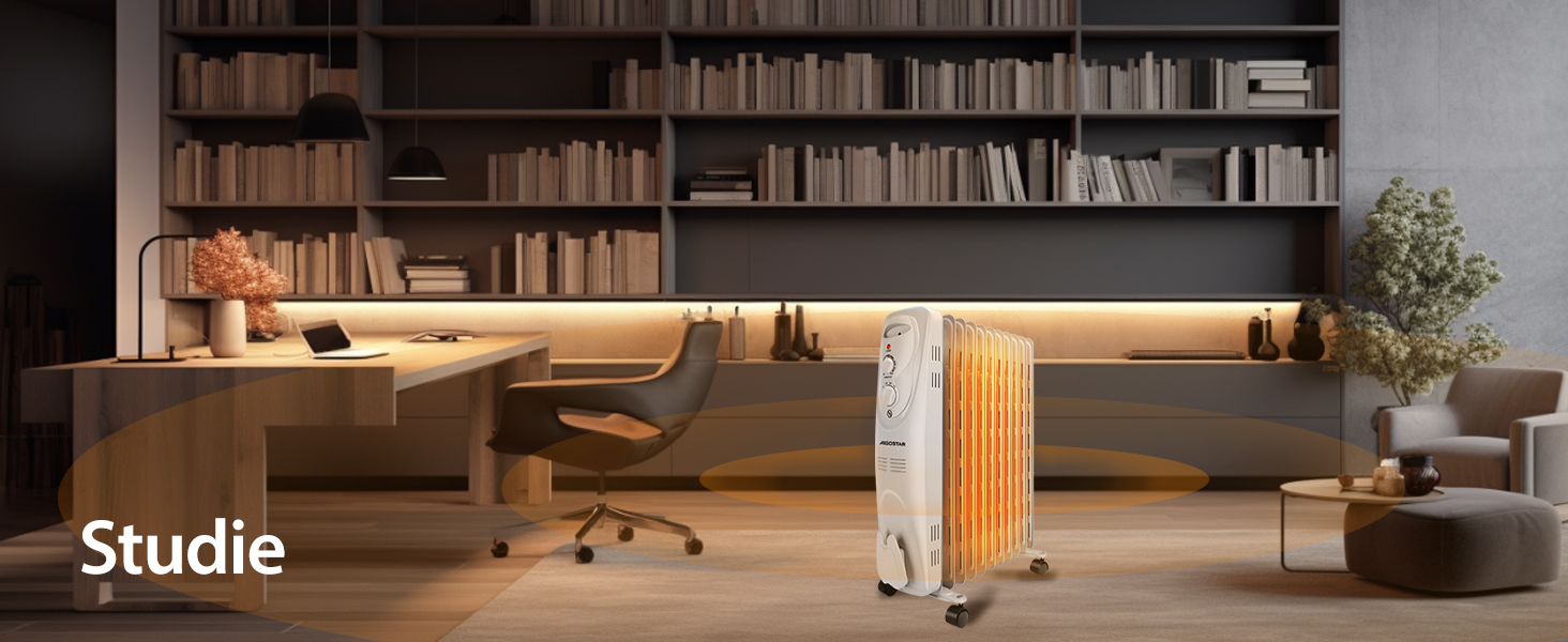 Електричний масляний радіатор Aigostar Pangpang 2300W, 11 секцій, з термостатом та 3 рівнями нагріву, мобільний обігрівач
