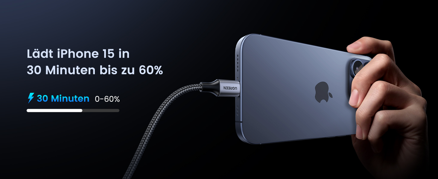 Кабель USB-C на USB-C UGREEN 60W PD 3.0, 1.0 м (1 м), сумісний з iPhone, Galaxy, MacBook, iPad, Pixel