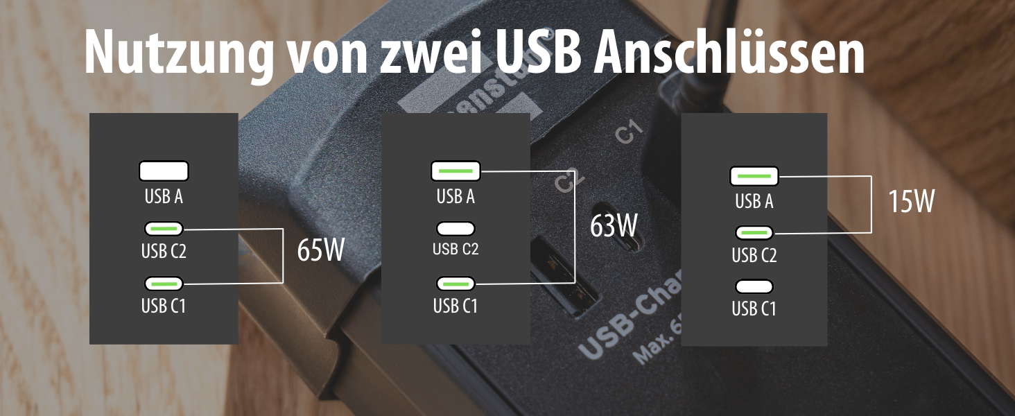 Бренненштуль Premium-Line Розподільник розеток 4-портовий з 2x USB-C PD 65W та USB-A 18W (Made in Germany), з вимикачем та кабелем 3м, для настінного монтажу, чорний