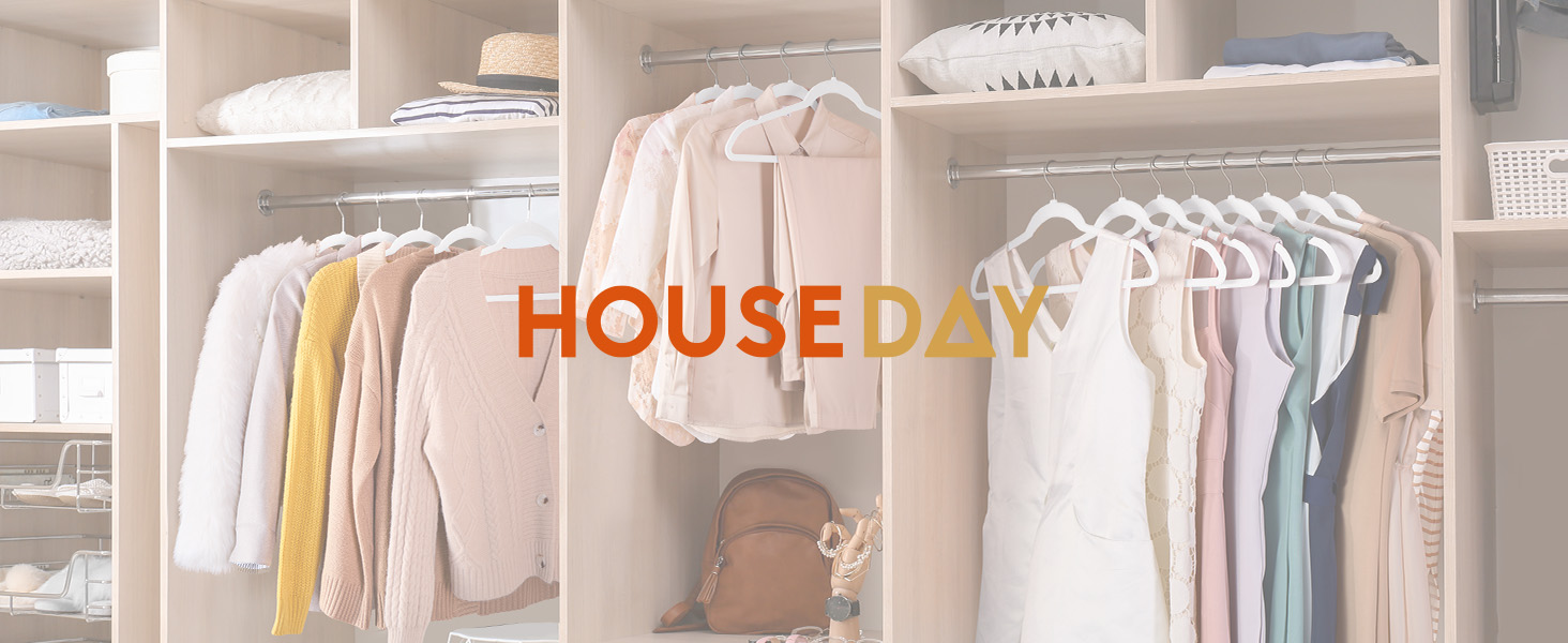 Набір вешалок для одягу HOUSE DAY, 50 шт., велюрова поверхня, нековзкі, обертовий гачок 360°, для сорочок, костюмів, пальто, светрів, штанів, білий