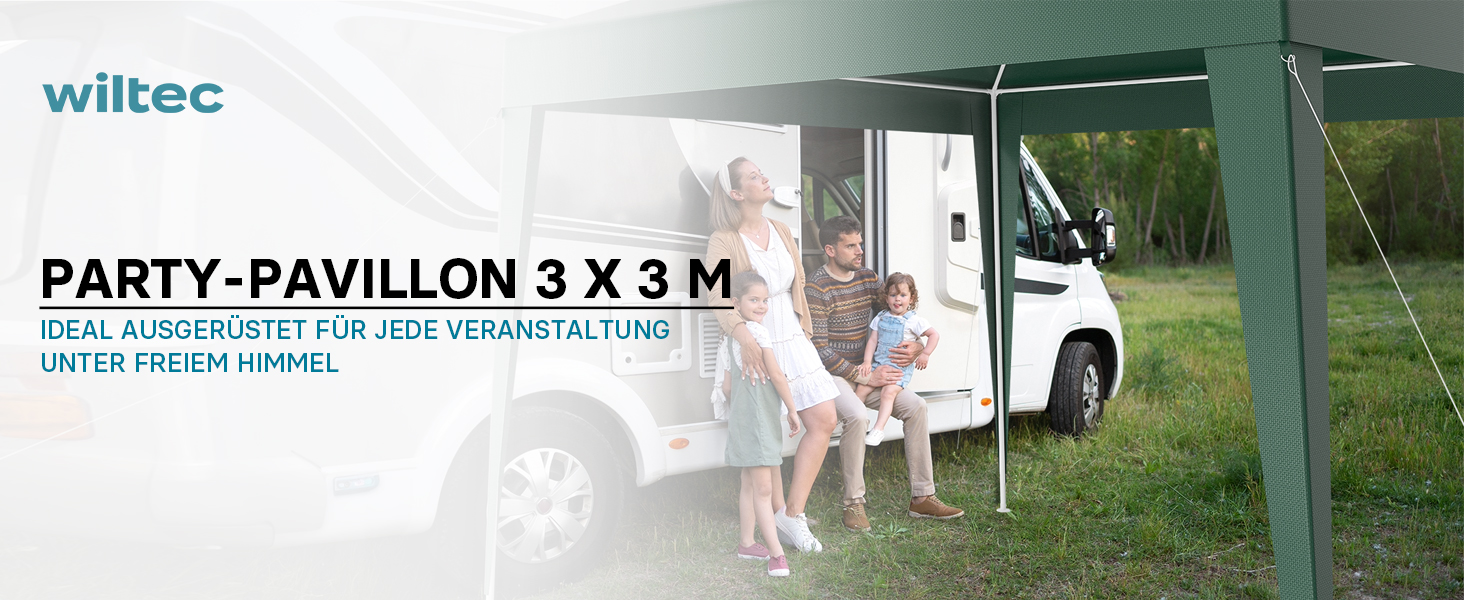 Павільйон для саду Wiltec 3x3 м білий, UV-захист 50+, знімні стінки, вікна, для тераси, фестивалю