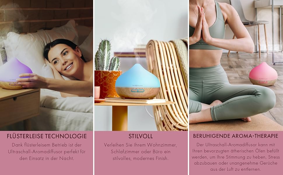 Аромадифузор ультразвуковий The Body Source 300 мл з LED-підсвіткою 7 кольорів, таймером і зволожувачем повітря, електрична лампа для ефірних олій для дому, офісу, спа